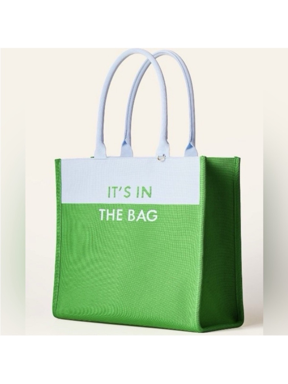 Kate Spade Green Canvas Tote Bag with White Accent - "It's In The Bag" NWT